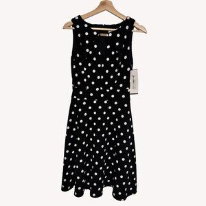 Joseph Ribkoff Polka Dot Dress NWT Fit & Flare Keyhole Sleeveless Designer